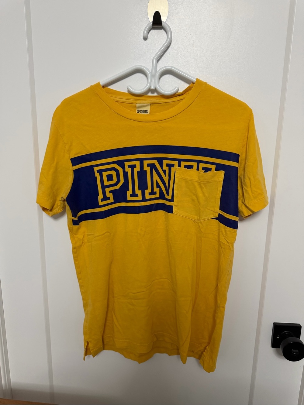 PINK Victoria's Secret Yellow Short Sleeve Graphic Pocket Tee